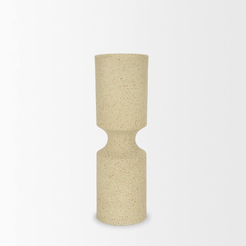 Akira Large Textured Beige Metal Pillar Candle Holder