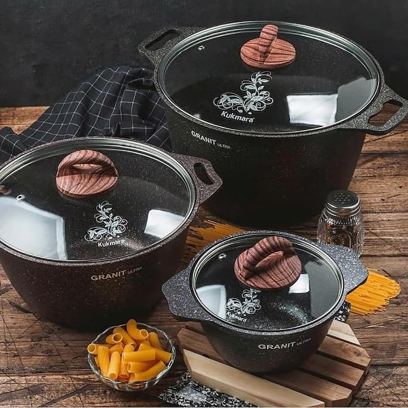 KUKMARA "Granit Ultra" Aluminum Marble Non-Stick Pot w/Glass Lid