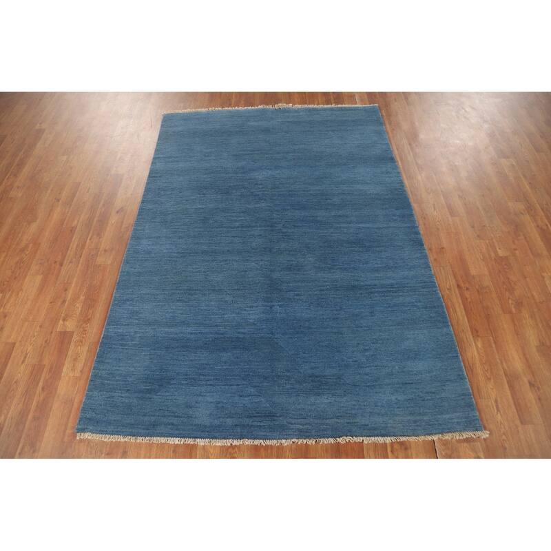 Blue Modern Gabbeh Oriental Rug Handmade Wool Carpet - 4'8"x 6'7"