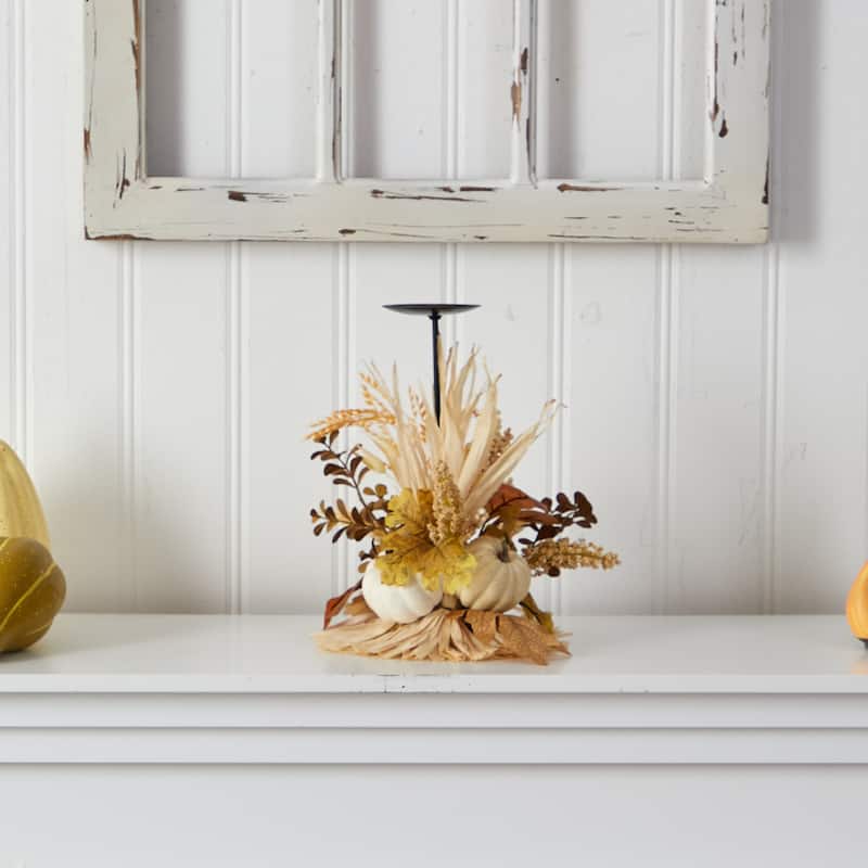 12” Artificial Pumpkin Fall Harvest Candle Holder