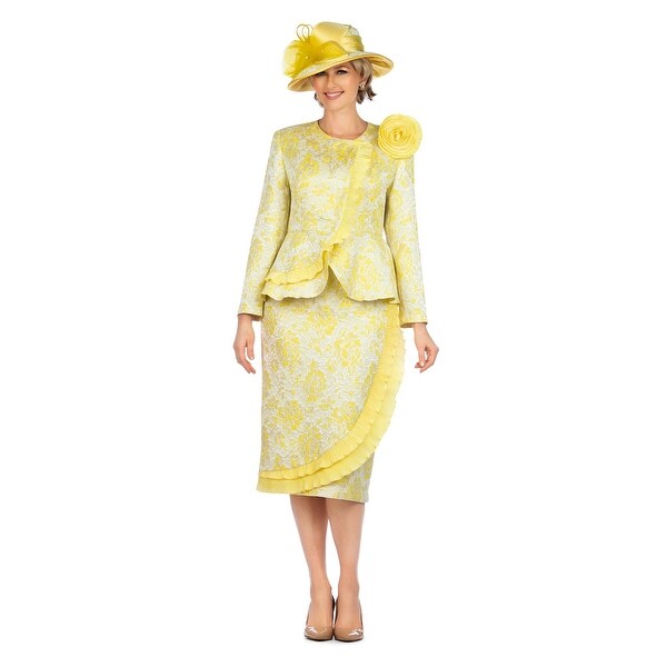 Giovanna Signature 2pc Metallic Brocade Suit w/ Satin Flower Brooch