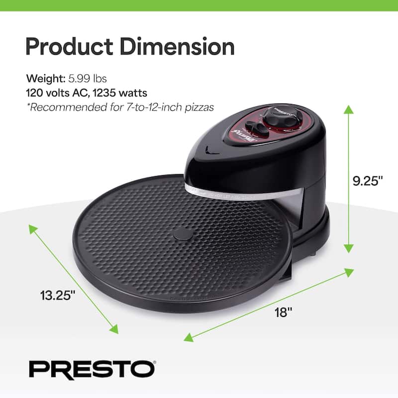 Presto Pizzazz Plus Rotating Pizza Oven, Bake 7-12" Pizzas, Wings, Rolls & More - 12
