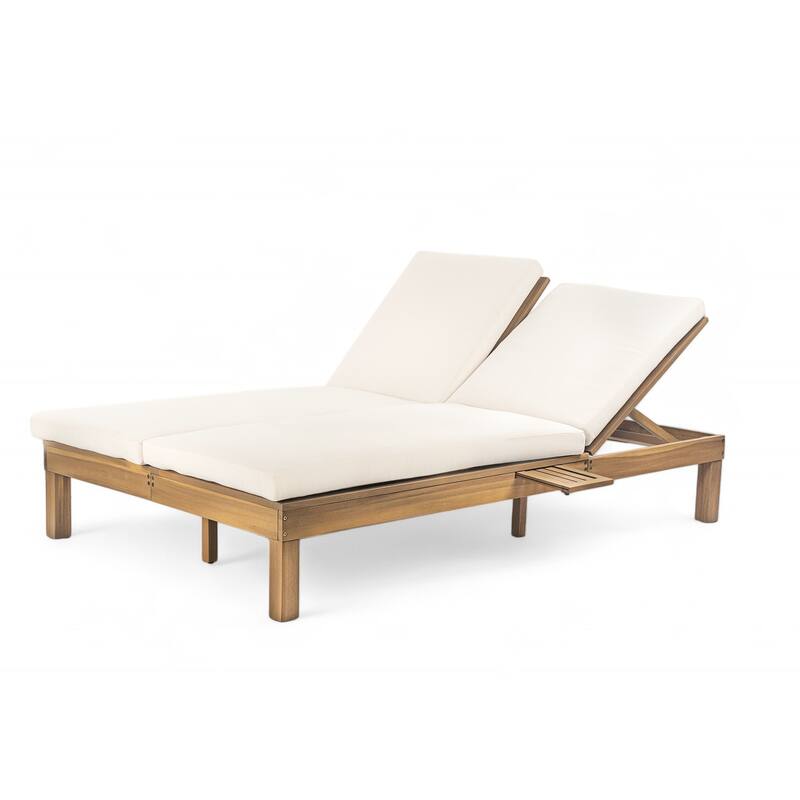 5-position adjustable backrest double recliner, outdoor lounger with cushion and foldable side tray, accommodates two people.