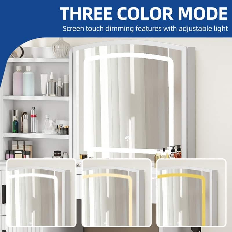 Moasis 39" Wide Makeup Vanity Set with Stool and 3 Color Sliding Mirror