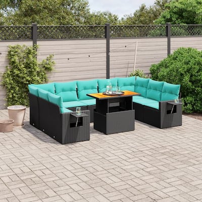 vidaXL Patio Sofa Set with Cushions Outdoor Furniture 10 Piece Poly Rattan - 24.4 x 24.4 x 27.2