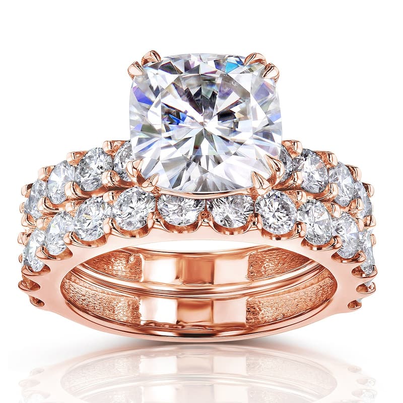 Kobelli 4.90 Carat Lab Grown Diamond Certified 14k Solid Gold Cushion-cut Wide Bands Lorette 2pc Bridal Set (EF/VS)