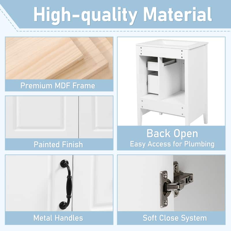 24" Retro Bathroom Vanity with Ceramic Sink, Soft-Closing Doors & Drawers, Aluminum Alloy Handles