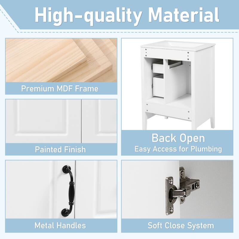 24 inch Bathroom Vanity with Sink, One Cabinet with Soft-closing Door, 3 Soft-closing Drawers, Retro Metal Handles
