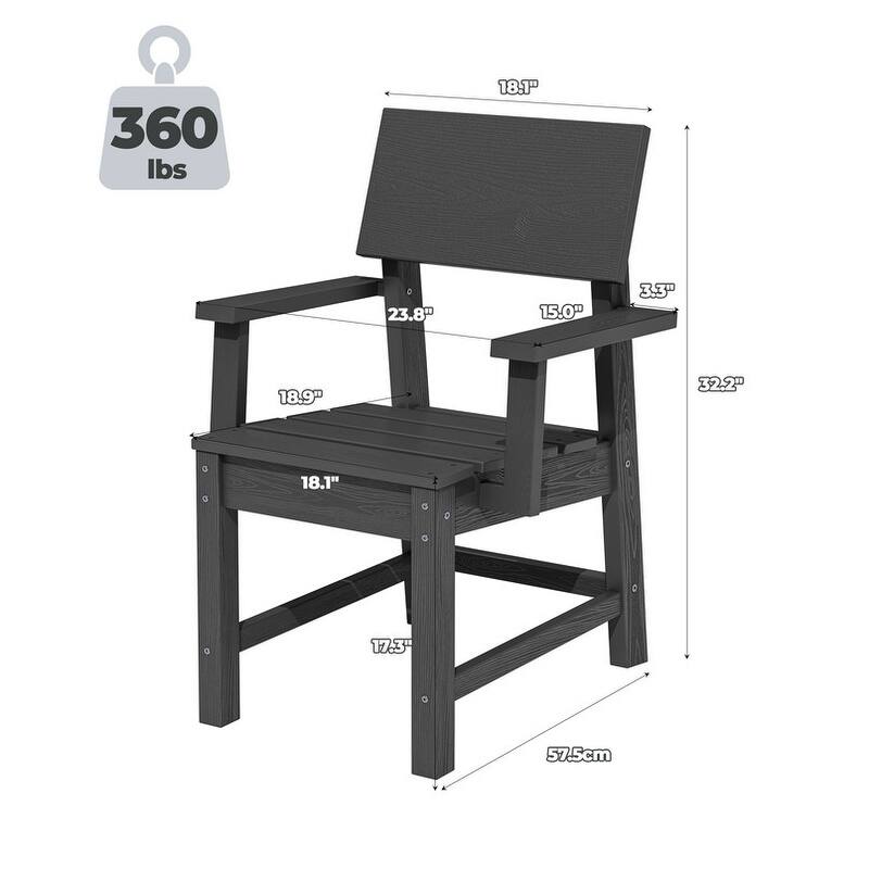 Set of 4 PE Outdoor Dining Armchairs with Wood Grain Finish, All-Weather, Smooth Armrest