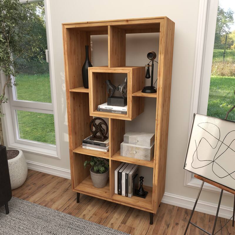 Brown Wooden Geometric 5 Shelves Shelving Unit