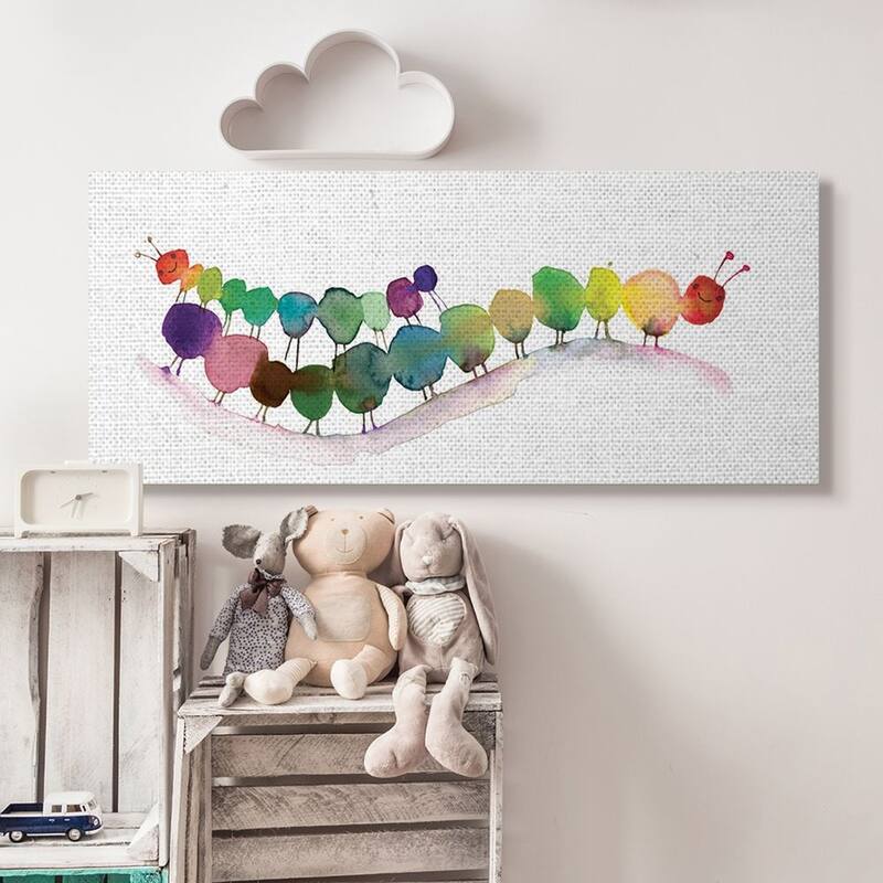 Stupell Rainbow Inchworms Cute Watercolor Painting Canvas Wall Art - 20 x 48