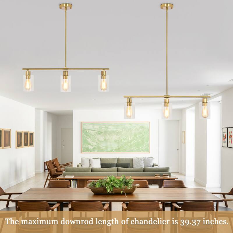 Modern Linear Ceiling Hanging Light 3-Lights Industrial Pendant Light with Adjustable Height for Living Room, Foyer - N/A