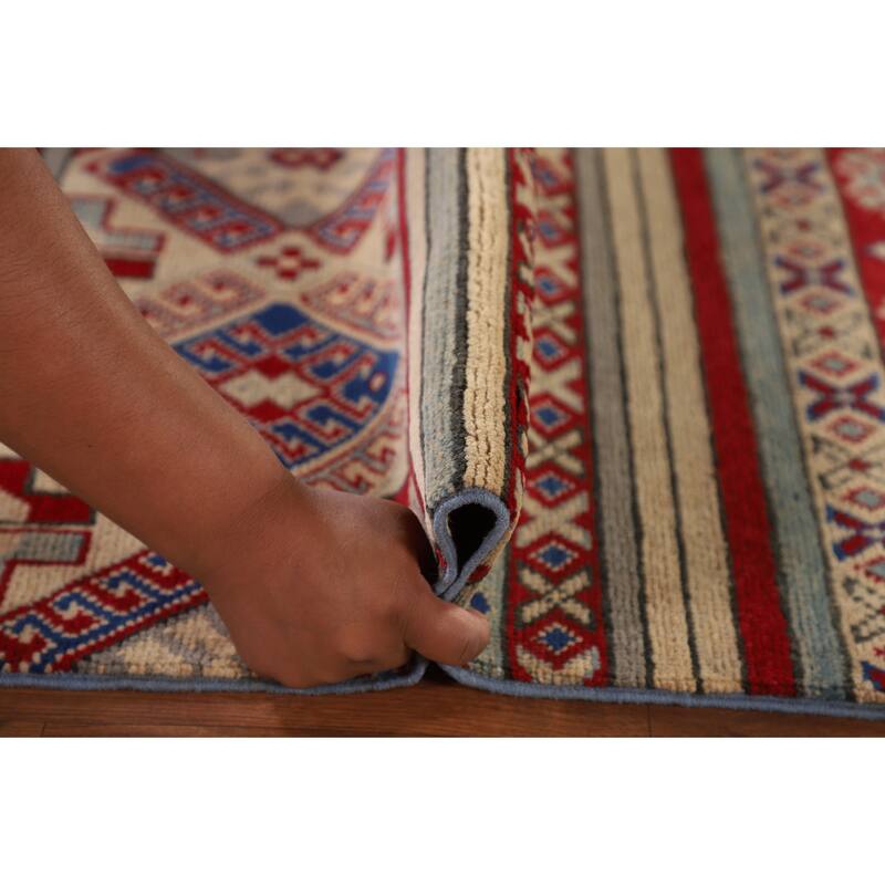 All-Over Geometric Kazak Oriental Accent Rug Hand-Knotted Wool Carpet - 3'5"x 4'10"