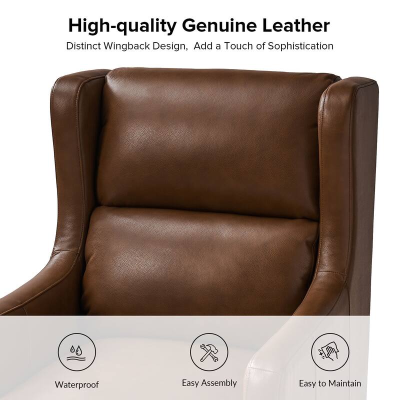 Erich Genuine Leather Wingback Armchair with Pillow by HULALA HOME