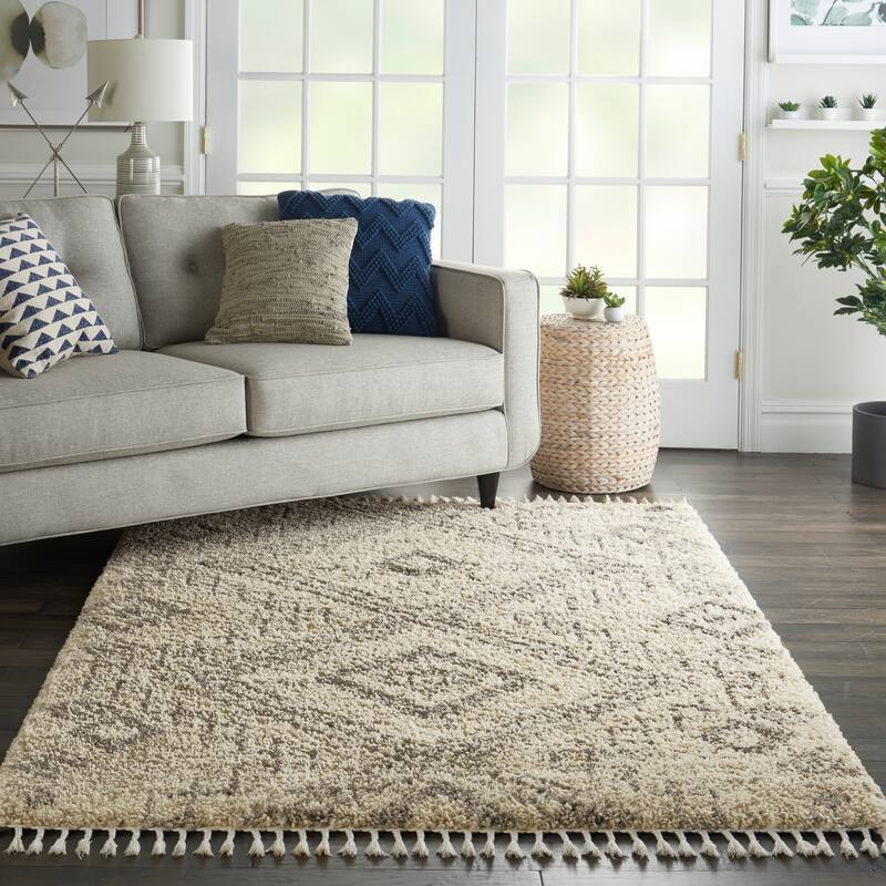 Nourison Scandinavian Shag Contemporary Tribal Area Rug - 4' x 6' - Ivory/Grey