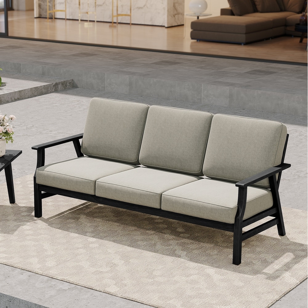 Modern Wood Outdoor Patio Sofa Loveseat with Cushion