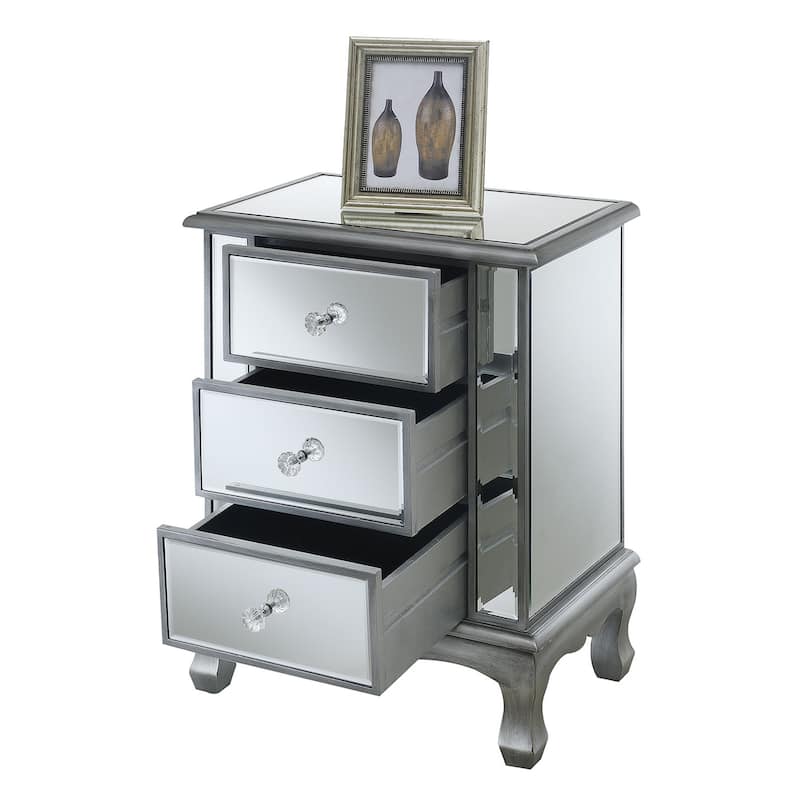Convenience Concepts Gold Coast Vineyard Mirrored 3 Drawer End Table