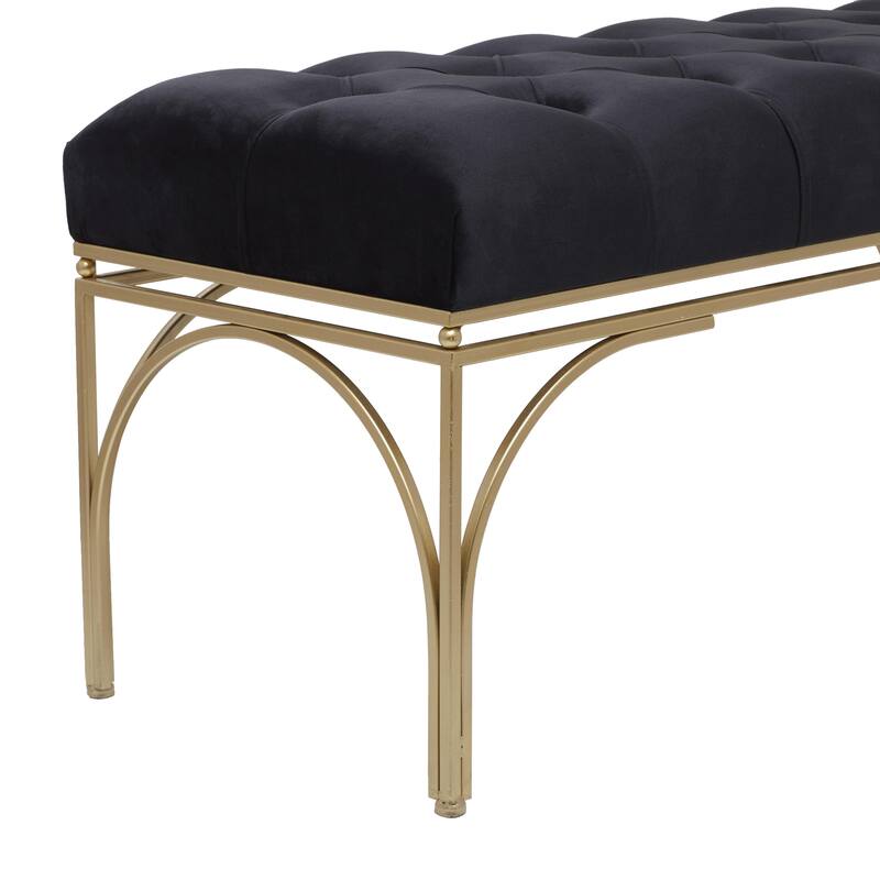 White, Black or Gray Velvet Tufted Home Bench with Gold Metal Legs