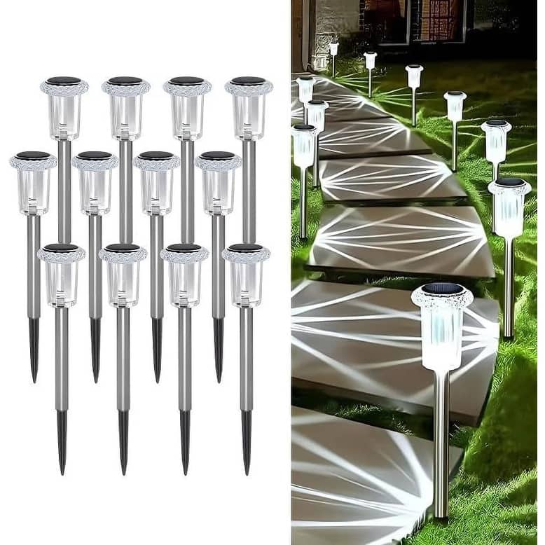 12 Pack Solar Lights Outdoor Waterproof LED Solar Garden Lights for Patio, Lawn, Yard - White - 2.13''x13''