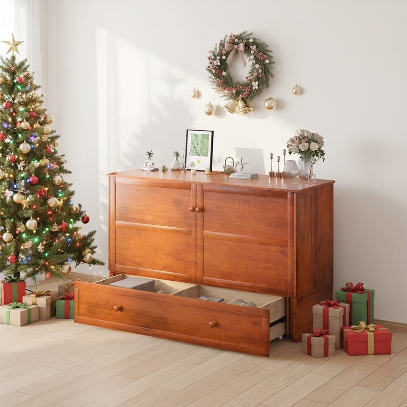 Mixoy Modern Murphy Bed with Mattress and USB Port,Storage Bed with Drawer