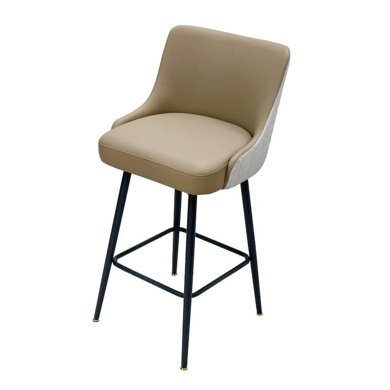 Bar Stools for Kitchen Counter Height Leather 360° Swivel Footrest - Light Khaki and Creamy White - Single
