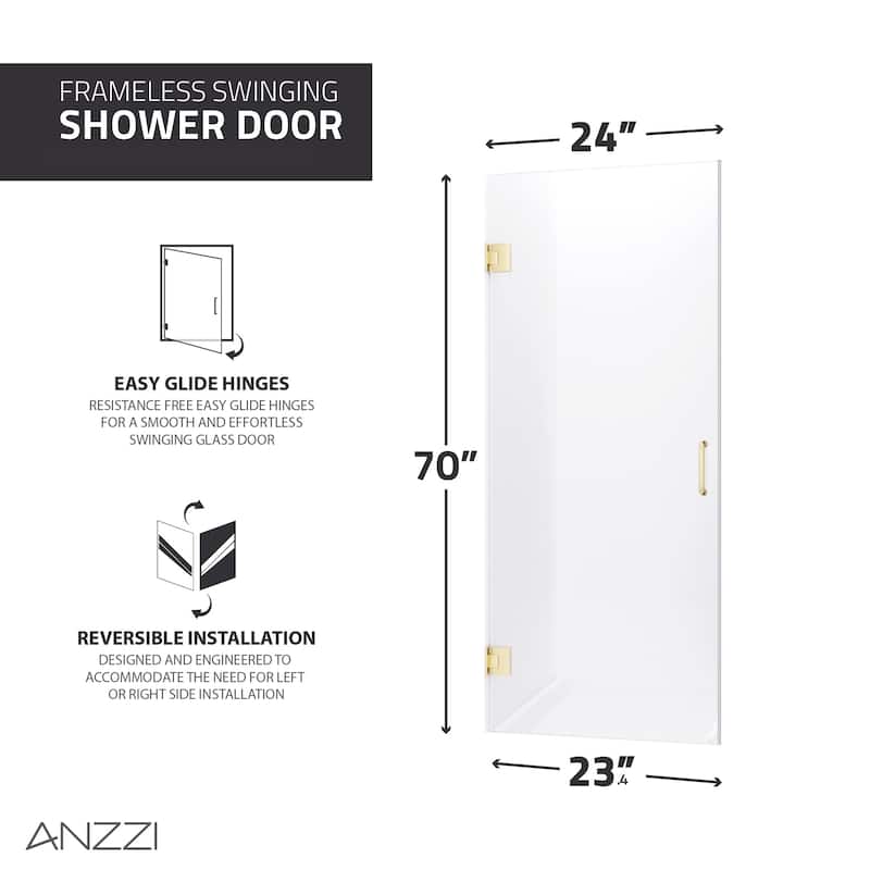 ANZZI Fellow 24" x 70" Frameless Hinged Shower Door in Brushed Nickel with Frosted Tempered Glass - Brushed Nickel