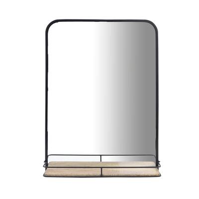 18"Lx3.75"Wx24"H Mirror with Folding Shelf, Black/Brown Finish, Made with Iron, Glass and Mango Wood, Wall Mounted Decor