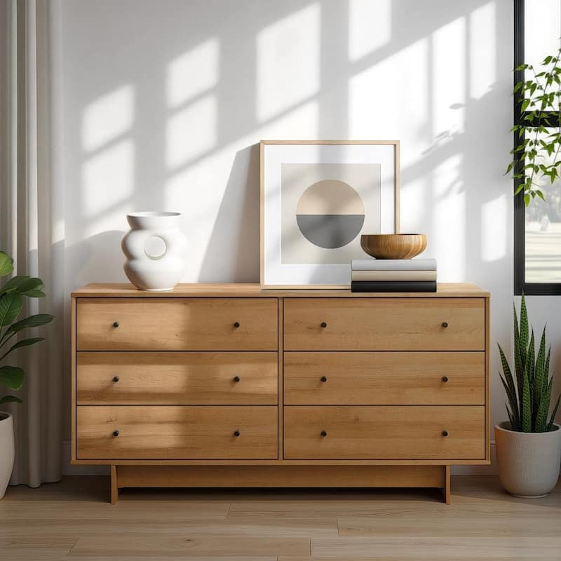 Prepac Finnley 6-Drawer 61" W Dresser, Modern Clothing Organizer for Home, Bedroom, Living Room