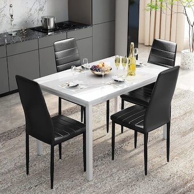 Modern 5-Piece Kitchen Dining Set, Counter Height Dinette Set with Marble Look Top and 4 Upholstered PU Leather Chairs