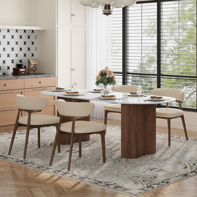 Faux Leather Dining chairs,Black Solid Wood, Beige Faux Leather, Set of 2, Not Assembled need