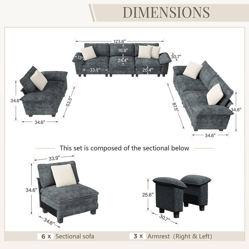 MAISON ARTS Chenille & Corduroy Modular Sectional Sofa Set, Comfy 5/6/7-Seat Living Room Couch with 3-Seater or Loveseat