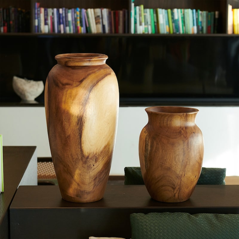 Natural Grain Suar Wood Decorative Vase