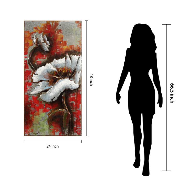 "Garden Rose 2" Mixed Media Iron Hand Painted Dimensional Wall Art