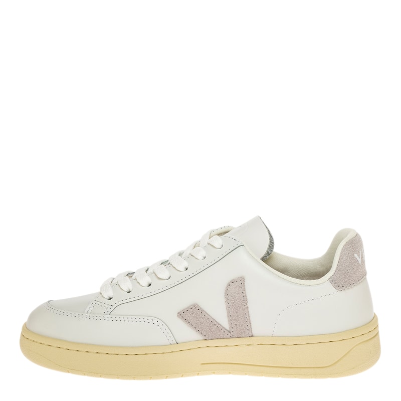 Veja V-12 Leather Sneakers in White with Grey