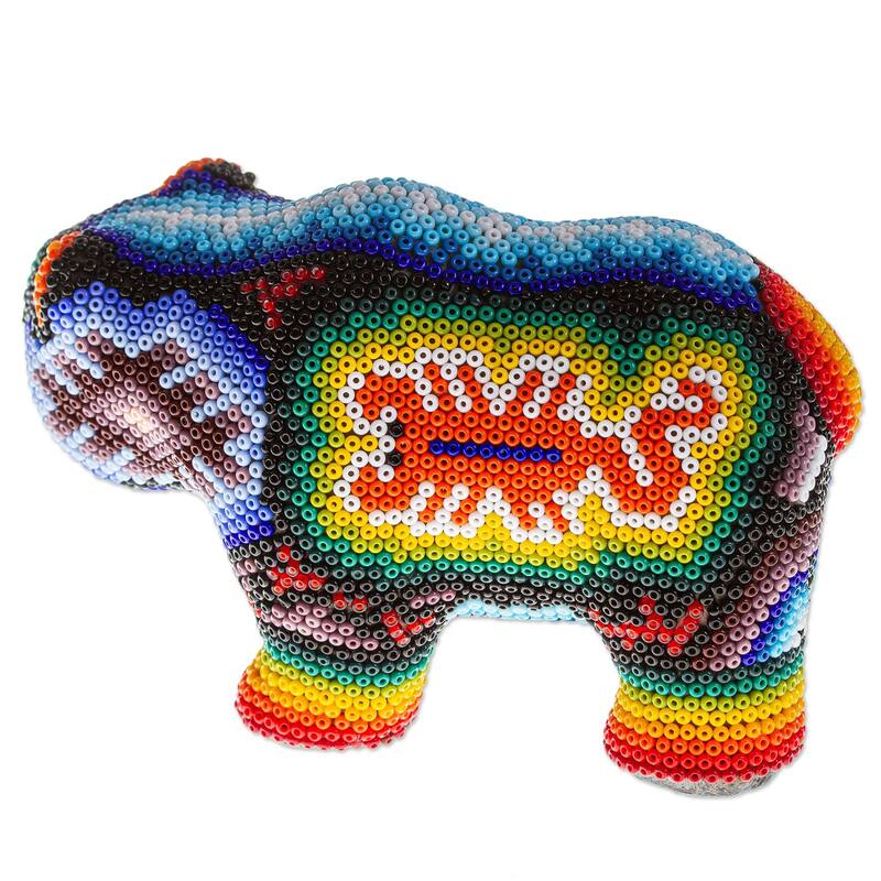 Novica Handmade Scorpion Bear Huichol Beaded Papier Mache Sculpture