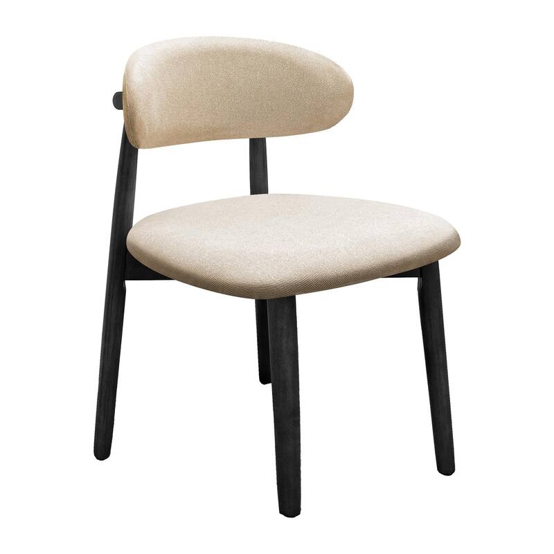 Cotton-Linen Fabric Upholstered Dining Chair with Black Solid Wood Legs, Armless Chair Set of 2 for Kitchen, Living