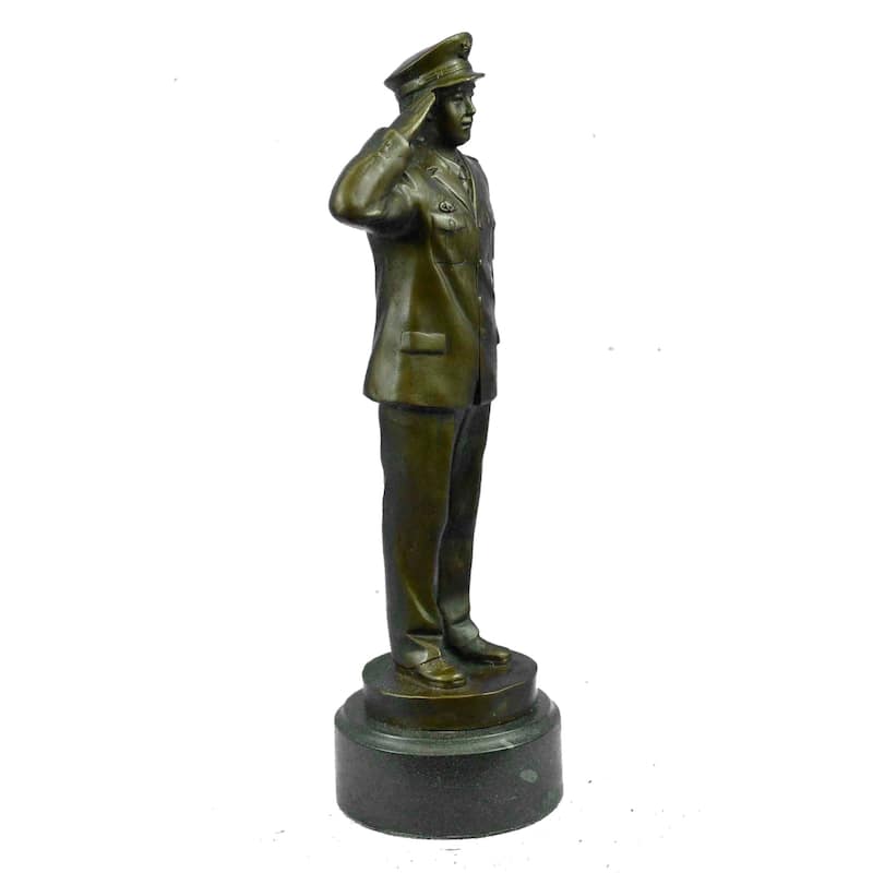 Bronze Police Officer Badge Sculpture On Marble Base-European Art Deco Figurine
