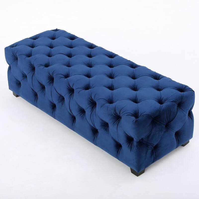 Velvet Tufted Bench Ottoman with Wooden Legs, Luxury Entryway Bench Bed-End Upholstered Bench for Mudroom, Bedroom