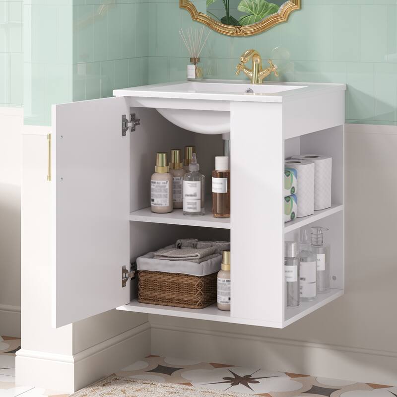 20" Wall Mounted Bathroom Vanity with White Integrated Ceramic Sink - 20.3'' x 18.5'' x 24''