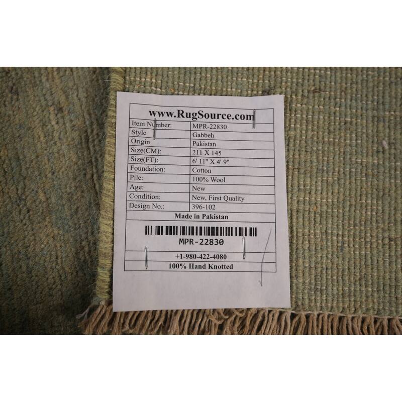 Modern Gabbeh Oriental Area Rug Handmade Green Modern Wool Carpet - 4'9" x 6'11"