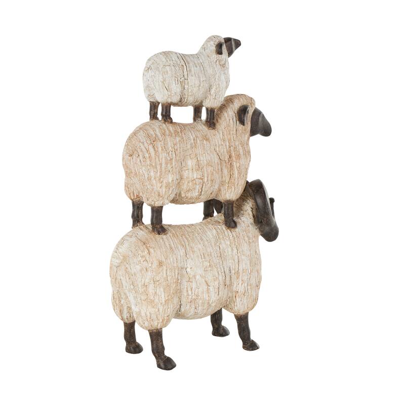 Cream Polystone Stacked Sheep Decorative Sculpture with Black Accents