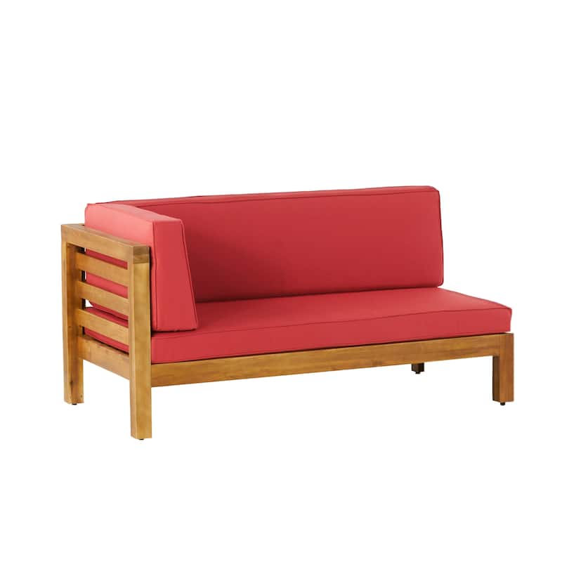 Roomfitters Left Corner Bench with Coffee Table, Outdoor Wooden Patio Sofa with Cushions for Garden or Porch