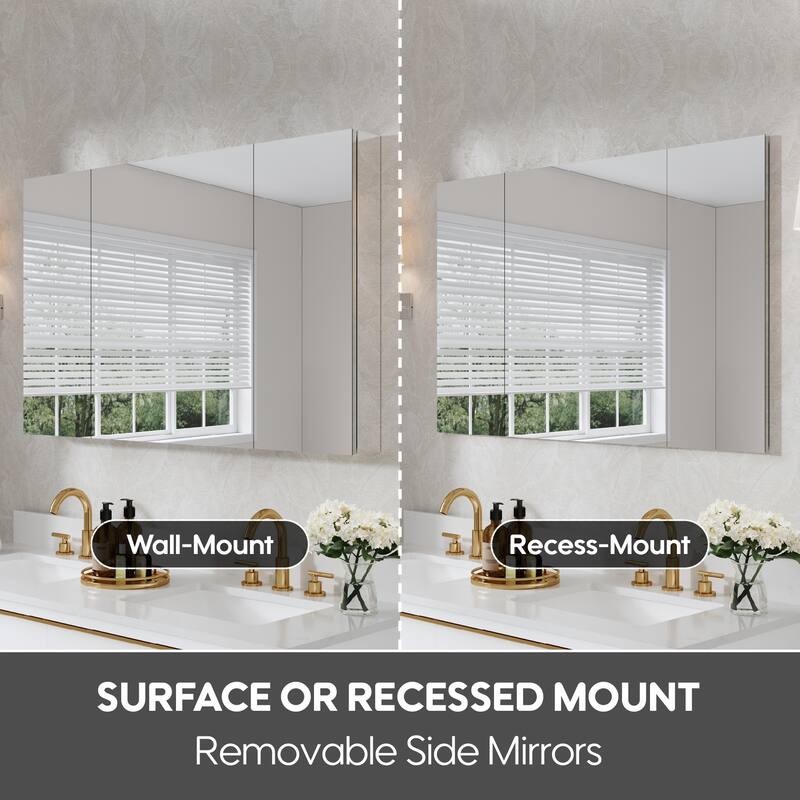48"W X 30'H Bathroom Recessed or Surface Wall Mount Medicine Cabinet With Adjustable Glass Shelves