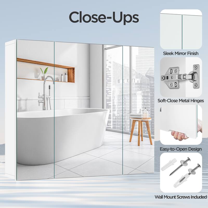 Yaheetech Frameless Bathroom Wall Mount Cabinet Hanging Storage Cabinet with Mirrors, White