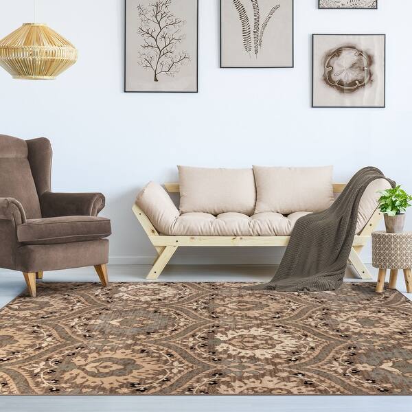 slide 2 of 127, Miranda Haus Oriental Traditional Floral Damask Indoor Area Rug 4' x 6' - Light Blue