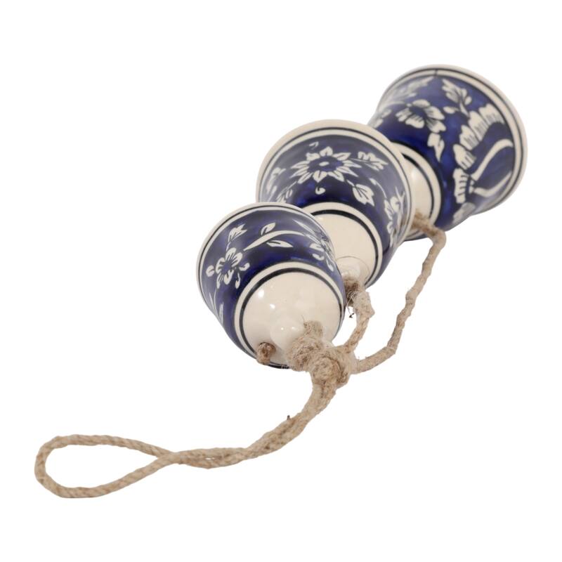 Ceramic Bells and Windchimes Handcrafted Hanging - 26" Ivory/Blue - 3" x 3" x 26"