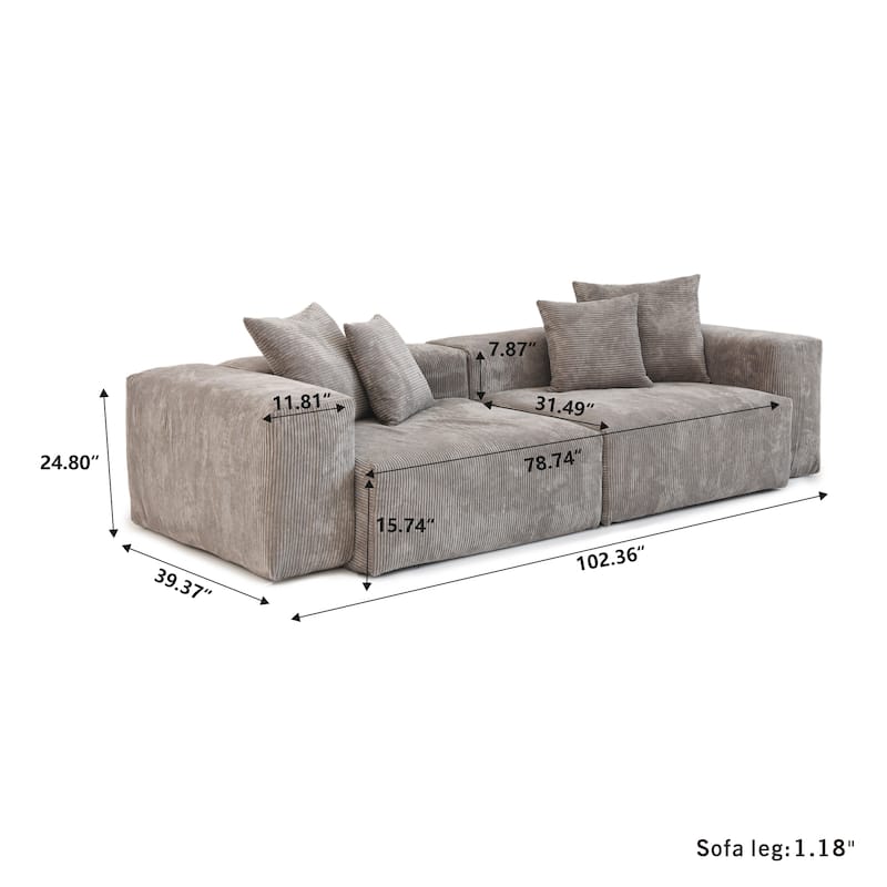 102'' Corduroy Loveseat Sofa Large Modular Cloud Couch