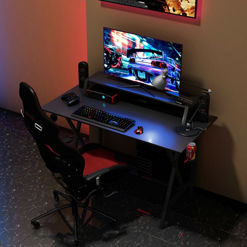 Gymax Gaming Desk All-In-One Professional Gamer Desk Cup Headphone