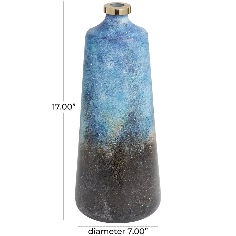 Blue Glass Galaxy Inspired Abstract Decorative Vase with Gold Top