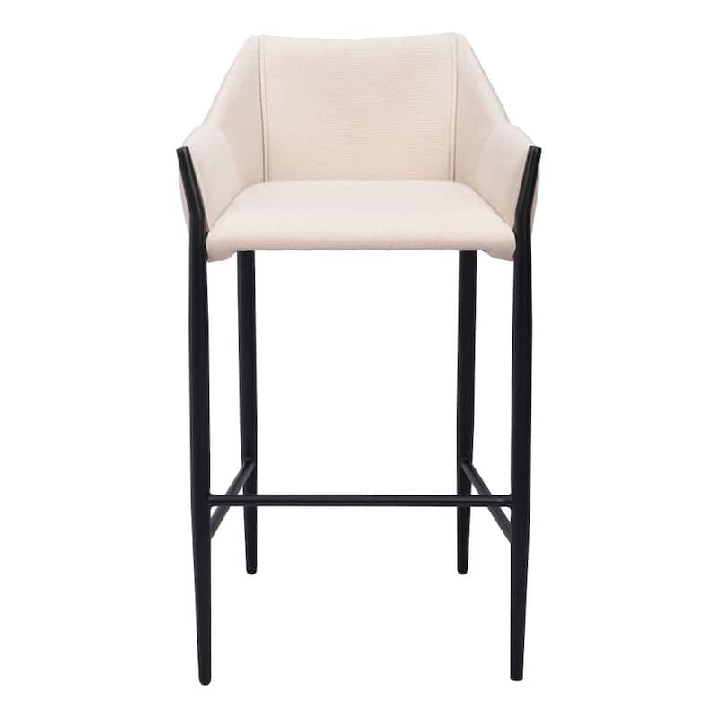 30" Beige And Black Fabric And Steel Bar Height Bar Chair